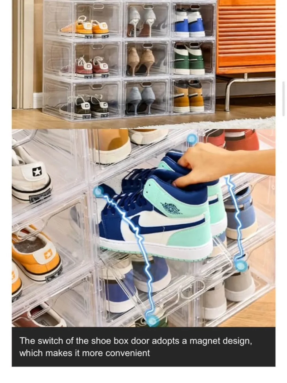 Clear Stackable Shoe Storage Boxes - Transparent Organizer Magnetic